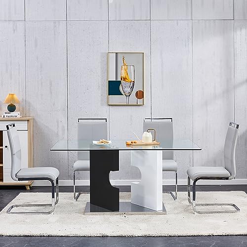 Glass Dining Table Set for 4 with Tempered Glass Top and PU Leather Chairs U1572
