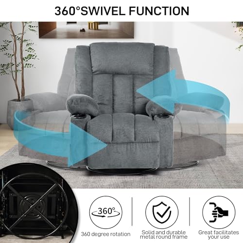 Massage Recliner Chair with Heat, 360 Swivel, Cup Holders D207
