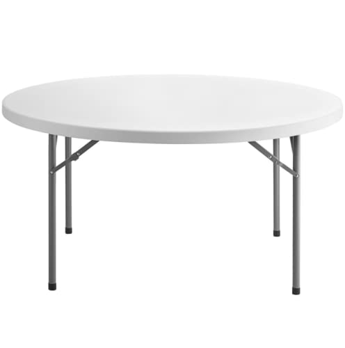 72" Round Folding Table, White Plastic, Heavy-Duty for Events G813803