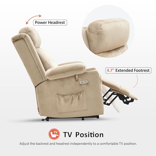 MCombo Large Dual Motor Power Lift Recliner Chair with Massage and Heat, Grey J2556