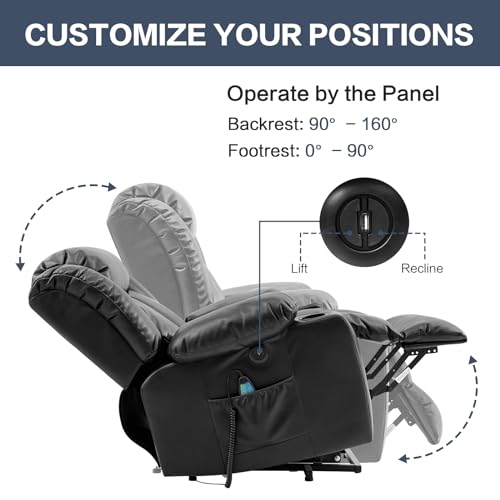 Power Lift Recliner Chair for Elderly with Massage and Heat, Leather (Ochre) N254271