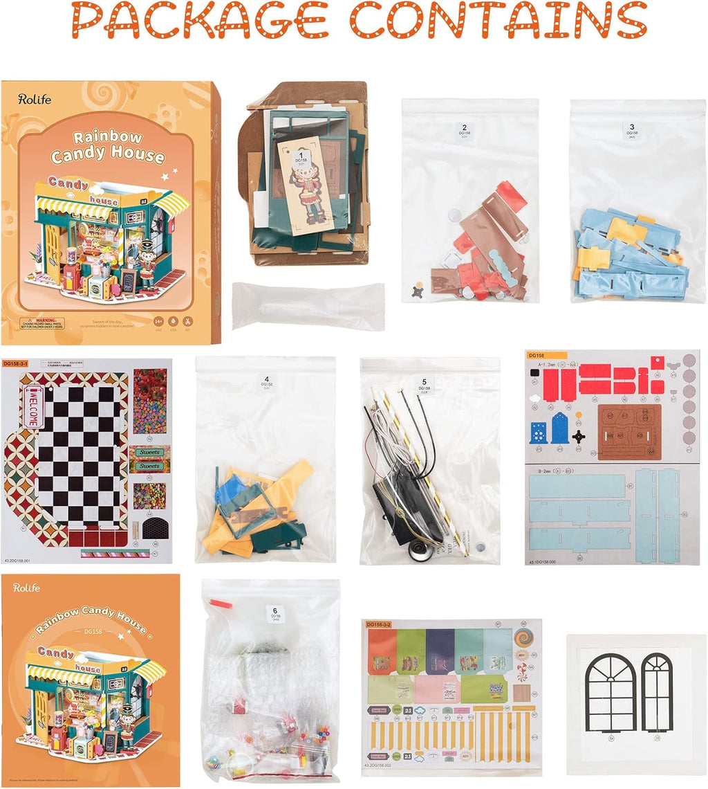 Rolife Dollhouse DIY Miniature Kit 1/24 Scale Candy House with LED A6001