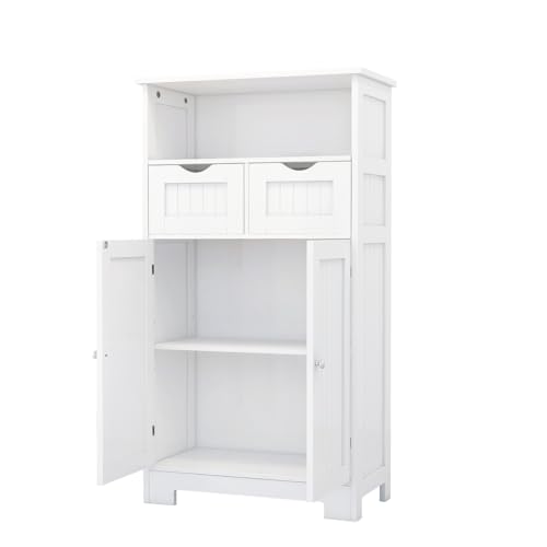 Modern Bathroom Floor Cabinet with 2 Doors and 1 Drawer, White E91459