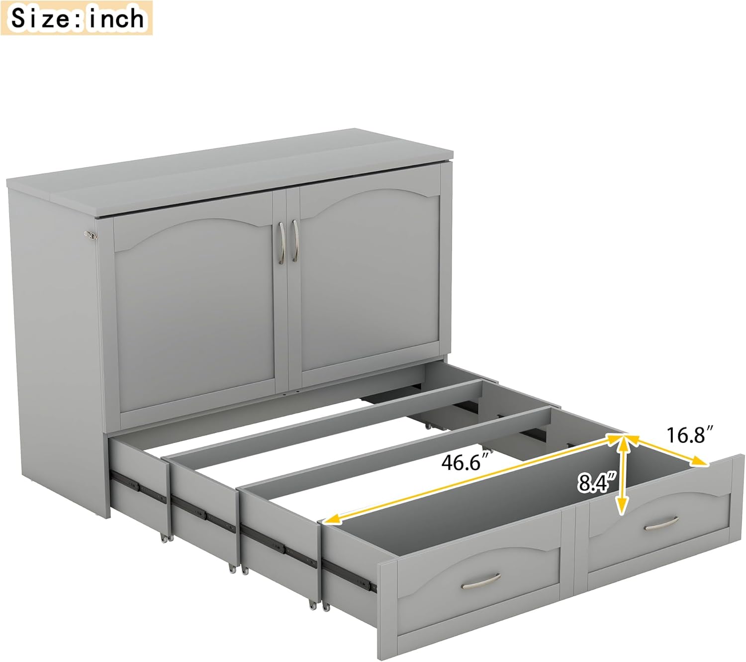 Full Size Murphy Cabinet Bed with Charging Station, Gray R7327