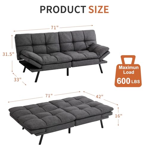 Futon Sofa Bed with Memory Foam, Convertible Couch for Small Spaces N170