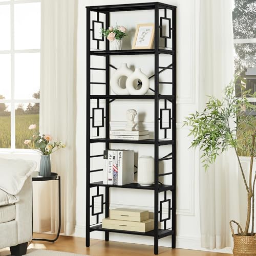 HOMISSUE Tall Bookshelf, Industrial 6-Tier, Black I763326