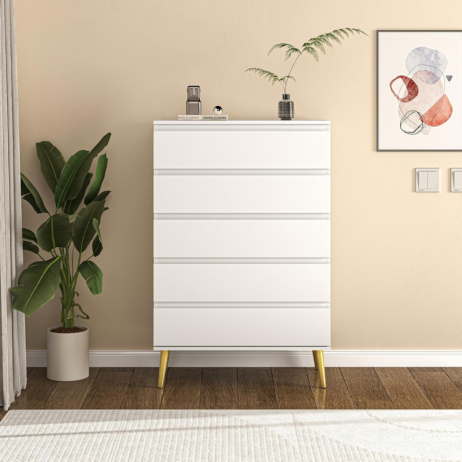5 Drawers Dresser for Bedroom with Metal Rails L629
