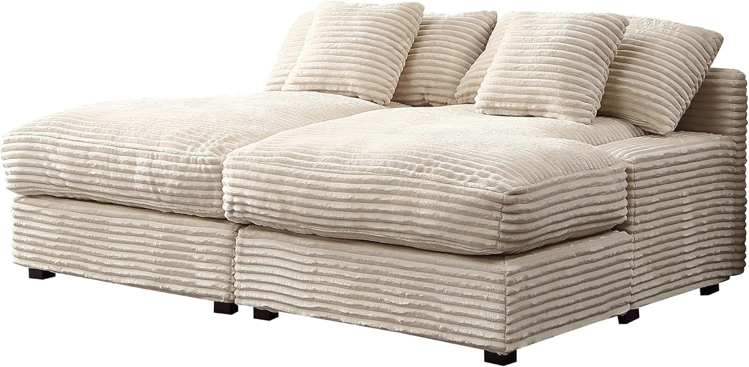 Oversized Corduroy Chaise Lounge Loveseat Couch Bed with Solid Wood Legs L89414