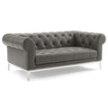 Pemberly Row Leather Upholstered Button Tufted Chesterfield Loveseat in Gray