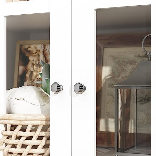Hitow Tall Bookcase with Glass Doors, 4-Tier Shelf and 2 Drawers, White F992613