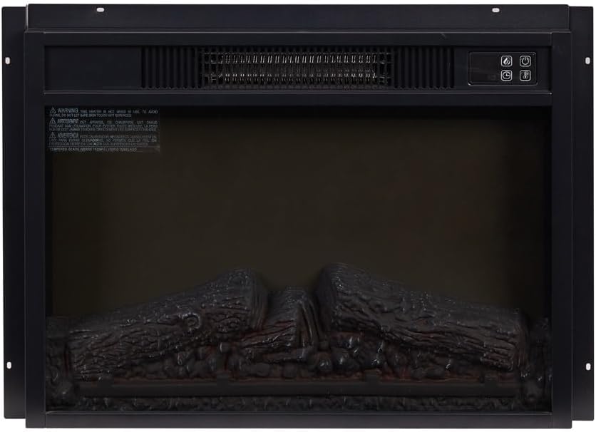 Electric Fireplace Insert 23" Black Modern Glass Metal L298314