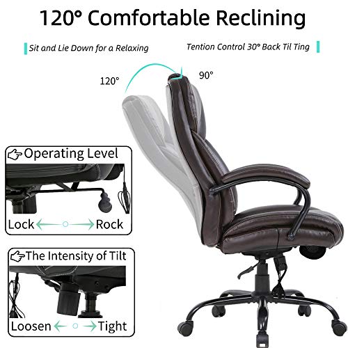 Big and Tall Ergonomic PU Leather Executive Office Chair with Massage Lumbar Support B17254