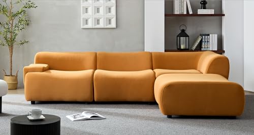 135" Curved Sectional Sofa with Left Chaise Longue,Modern Boucle Fabric Upholstered Modular Cloud Couch with Two Throw Pillows,Oversized 6-Seat Sofa for Living Room,Bedroom,Apartment,Beige