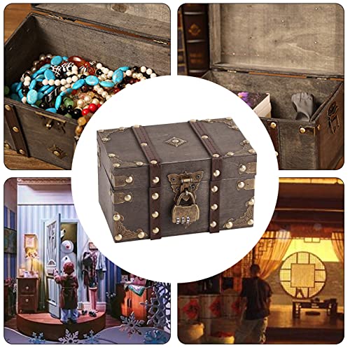 Vintage Wooden Treasure Chest Box with Lock, Grey D118981
