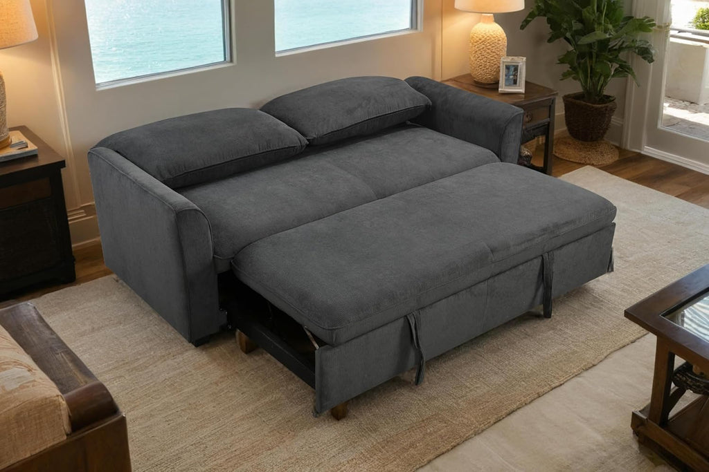 Queen Size Convertible Sleeper Sofa Bed 78-Inch Pull-Out Loveseat Beige K1972