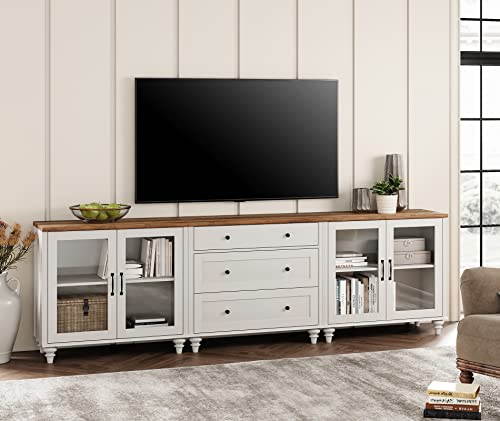 WAMPAT 3-in-1 Sideboard Buffet Cabinet with Storage, Glass Door & Drawer, Off White C496869