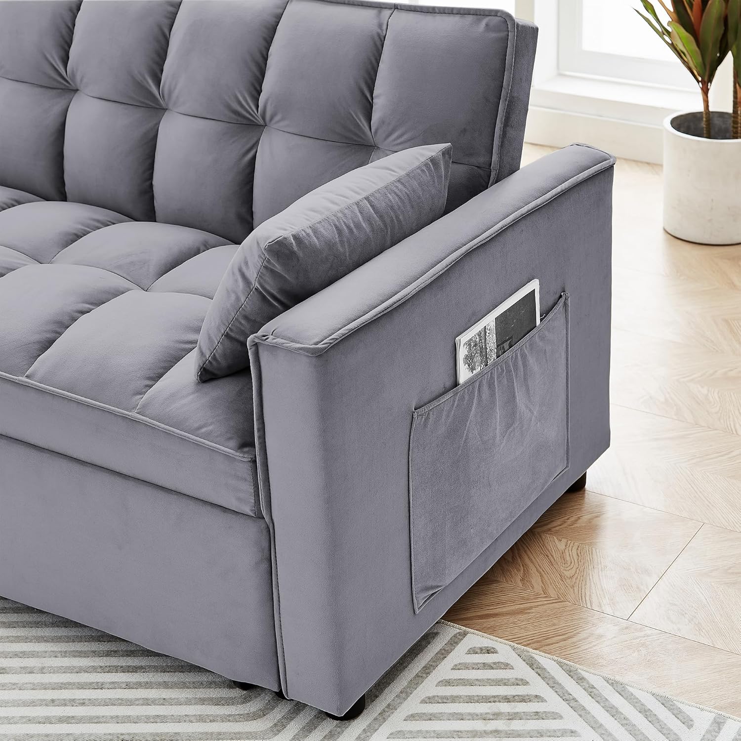 3 in 1 Tufted Convertible Sleeper Sofa Bed Modern Velvet Futon Loveseat M842