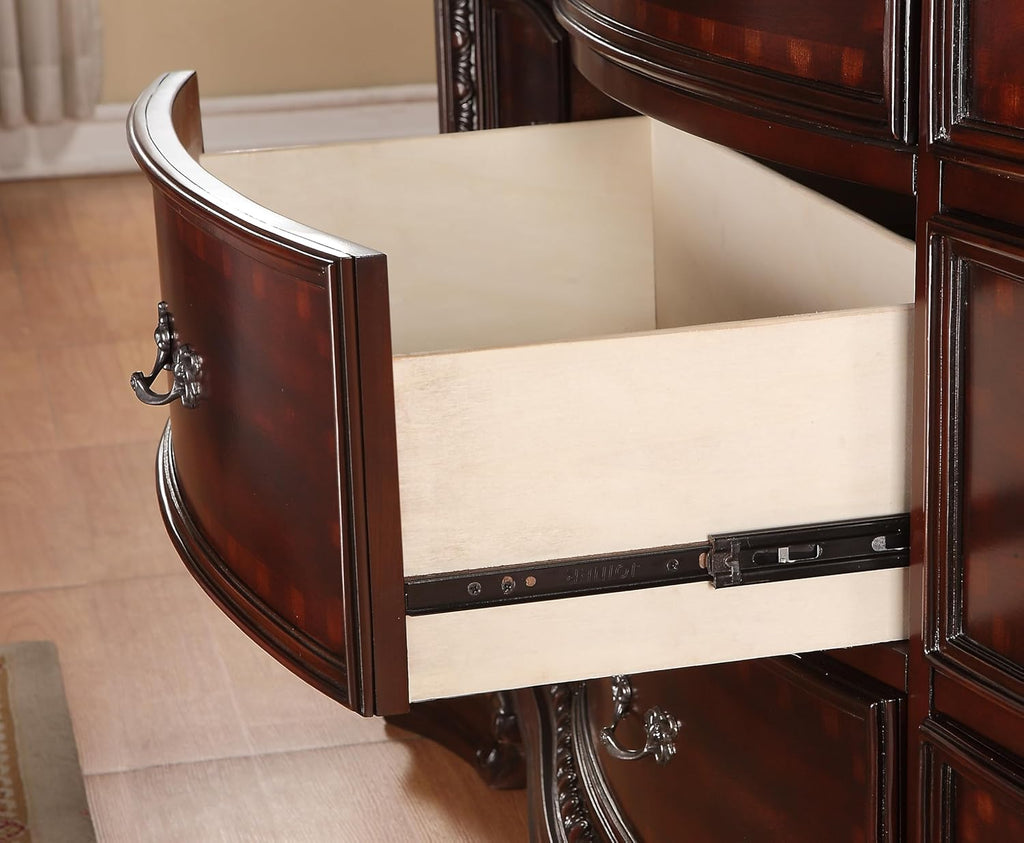 Traditional 3pc King Size Faux Leather Panel Bed with 2 Nightstands Cherry Finish C718221