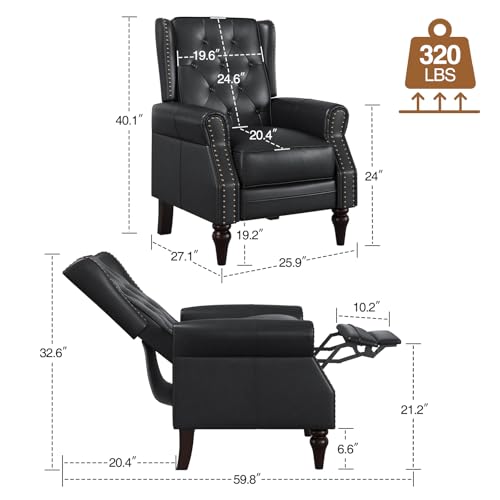 Lazy Boy Faux Leather Wingback Recliner Chair with Tufted Button, Matt Brown J953083