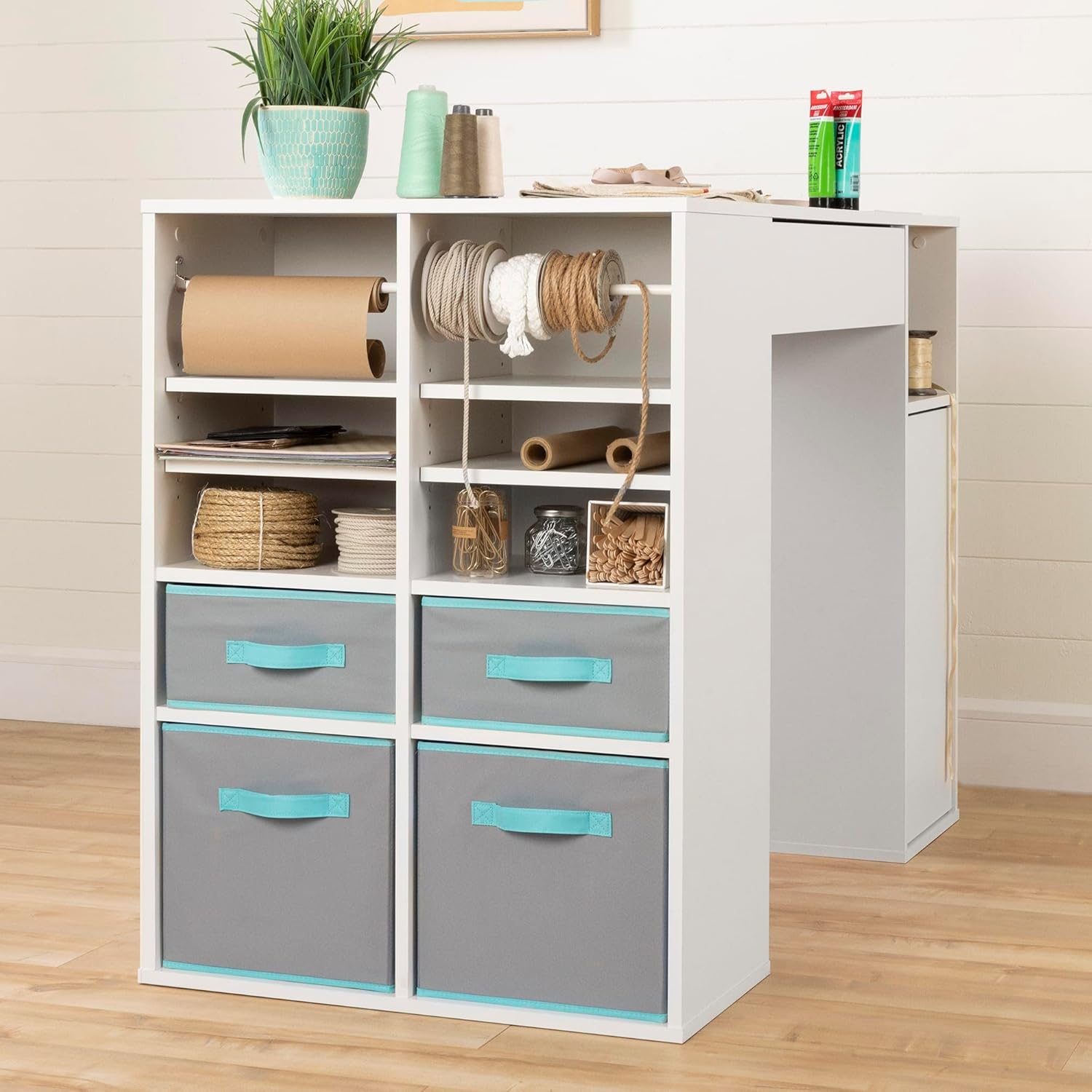 South Shore Crea Counter-Height Craft Table with Scratchproof Surface, Pure White A5430