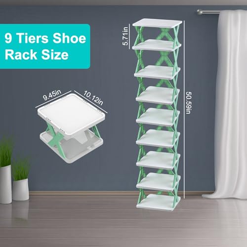 9 Tiers Vertical Narrow Shoe Rack, Free Standing Storage, Blue G580