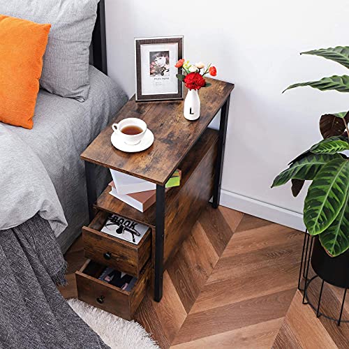 Narrow Side Table with Drawer and Open Shelf, Nightstand for Small Spaces X935754