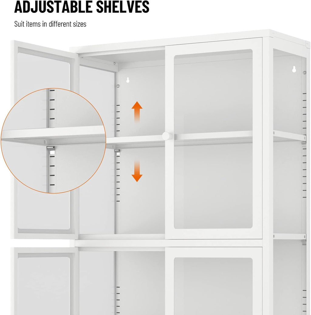 Tempered Glass Storage Cabinet 4-Door White with Adjustable Shelves U35144