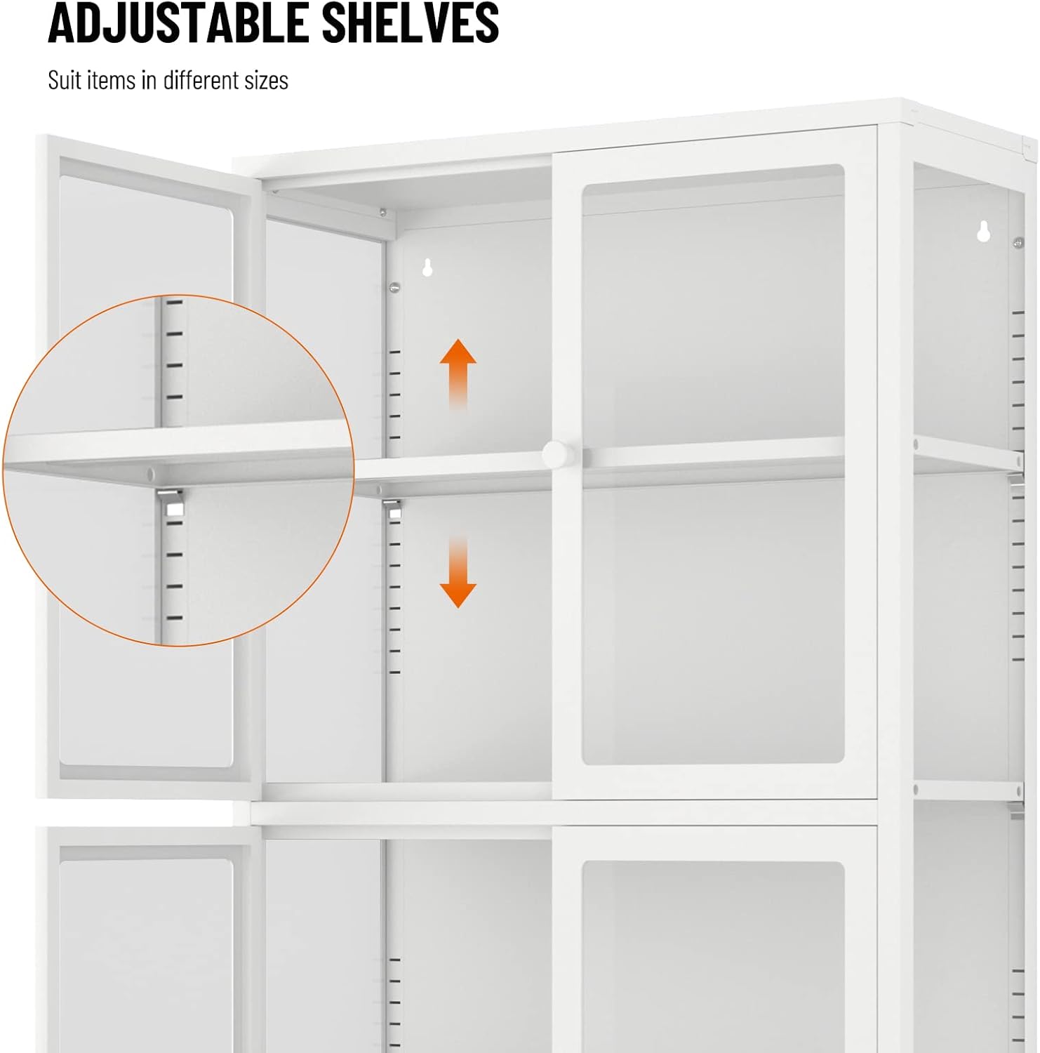 Tempered Glass Storage Cabinet 4-Door White with Adjustable Shelves U35144