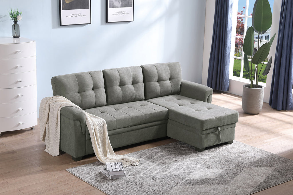 Connor Light Gray Fabric Reversible Sectional Sleeper Sofa with Storage B626062