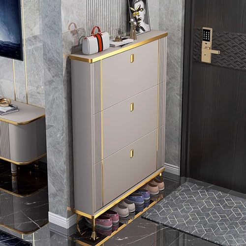 Shoe Storage Cabinet 4-Tier Narrow with Flip Down Drawers for Entryway W608