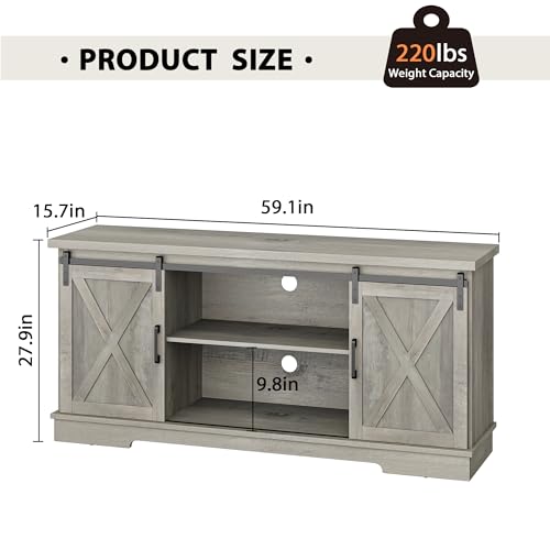 IDEALHOUSE Farmhouse TV Stand for 65 Inch TV with Sliding Barn Doors, White U78240