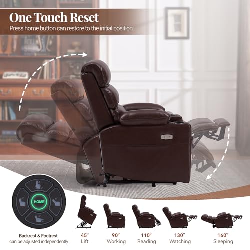 Lay Flat Power Lift Recliner Chair for Elderly, Dual Motor, Heat & Massage, Brown P4224