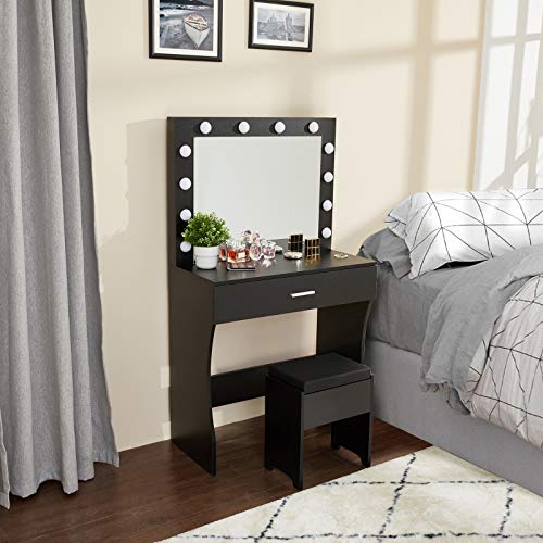 Makeup Vanity Desk with Mirror and 12 Lights, White with Charging Station I719