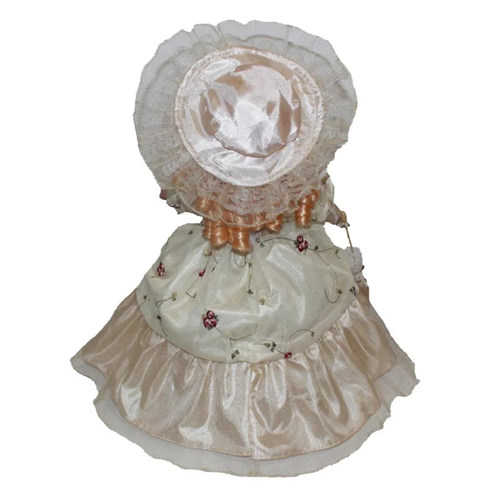 Porcelain Doll with Curly Hair and Umbrella Collectible Toy X893