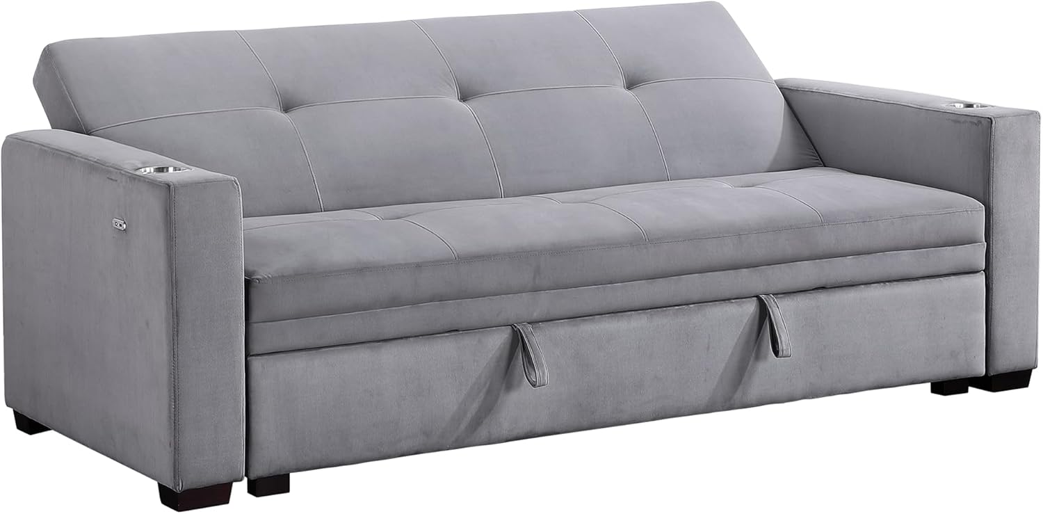 Lexicon Futon Sofa Bed with Storage, Grey P6404