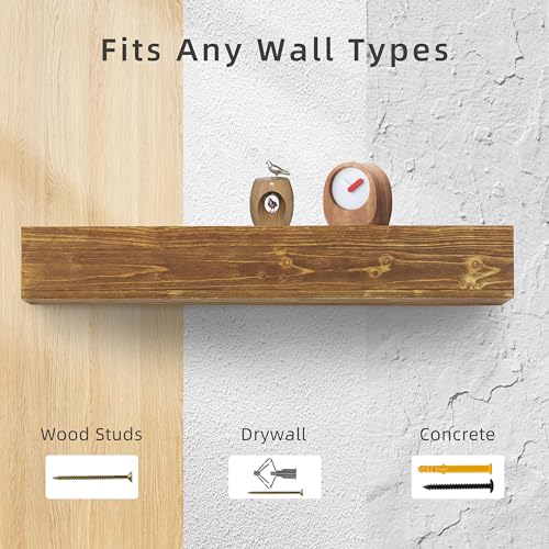 60" Rustic Wood Fireplace Mantel Wall-Mounted Floating Shelf P820