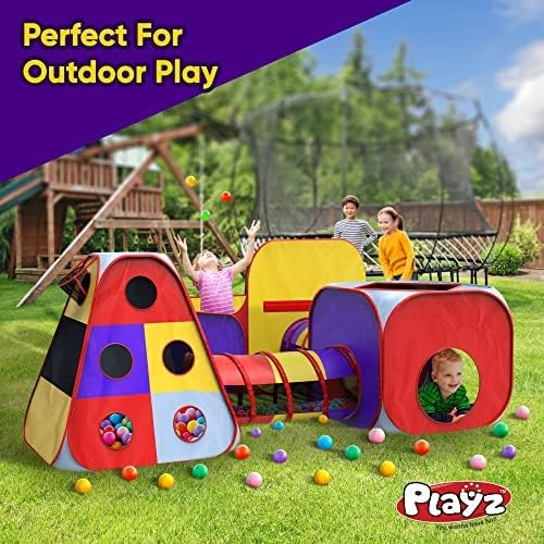Playz 5pc Kids Playhouse Jungle Gym with Pop Up Tents, Tunnels, and Basketball Pit J5115