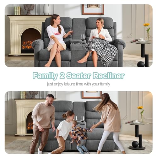 Reclining Loveseat with Console, 2-Seater Manual Recliner Sofa for Living Room D8118