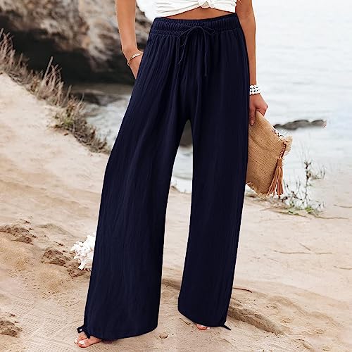 Linen Wide Leg Pants for Women with Pockets K9213