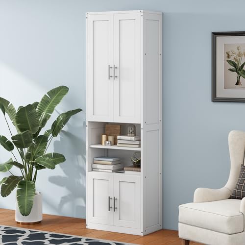 Murphy Bed Queen with 2 Side Cabinet Storage Shelves, USB Port, Foldable Platform Bed Frame, White F219