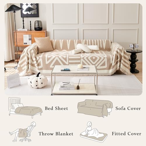 Water Resistant Boho Chenille Couch Cover for Dogs, Washable, 3 Cushion, Black R289741