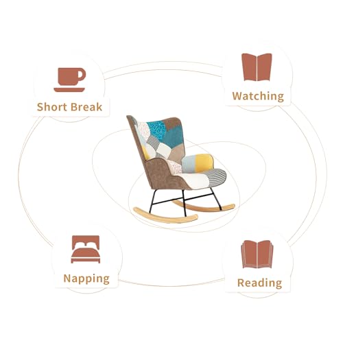 Patchwork Rocking Chair Accent Armchair with Footstool and Pillow G7533