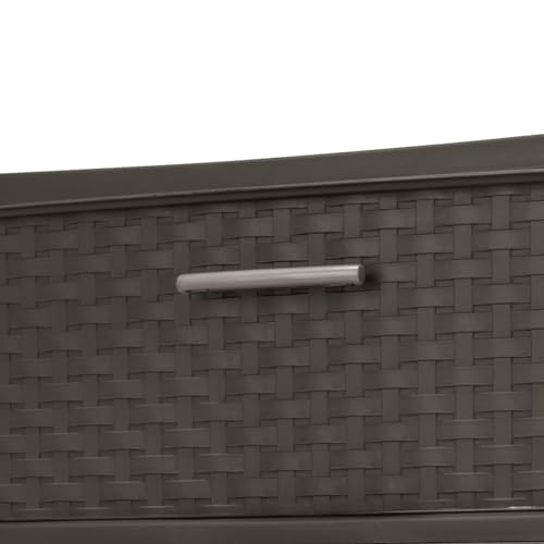 3 Drawer Wide Plastic Weave Tower with Pull Handles, Espresso Q666