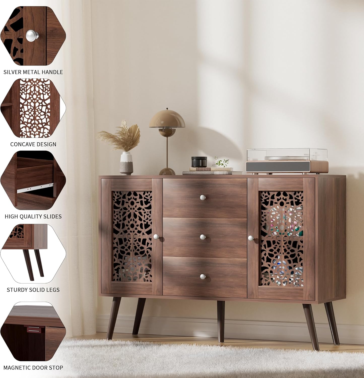 Hollow-Carved Accent Cabinet with 3 Drawers and 2 Doors Z326686