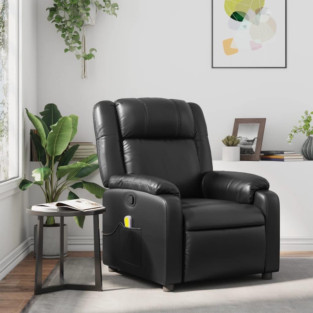 vidaXL Black Faux Leather Massage Recliner Chair U596125