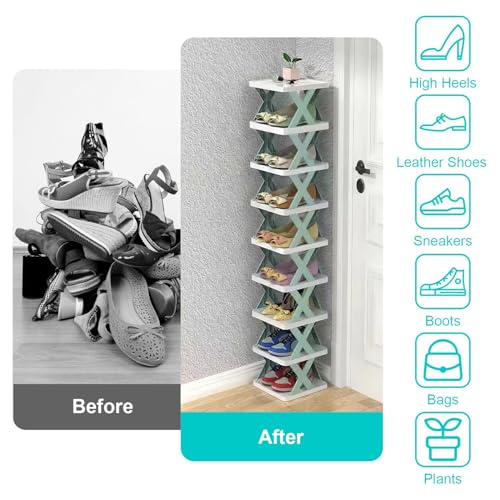 9 Tiers Vertical Narrow Shoe Rack, Free Standing Storage, Blue G580