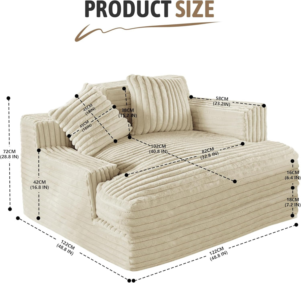 Oversized Chaise Lounge Sofa Upholstered with 2 Throw Pillows V413