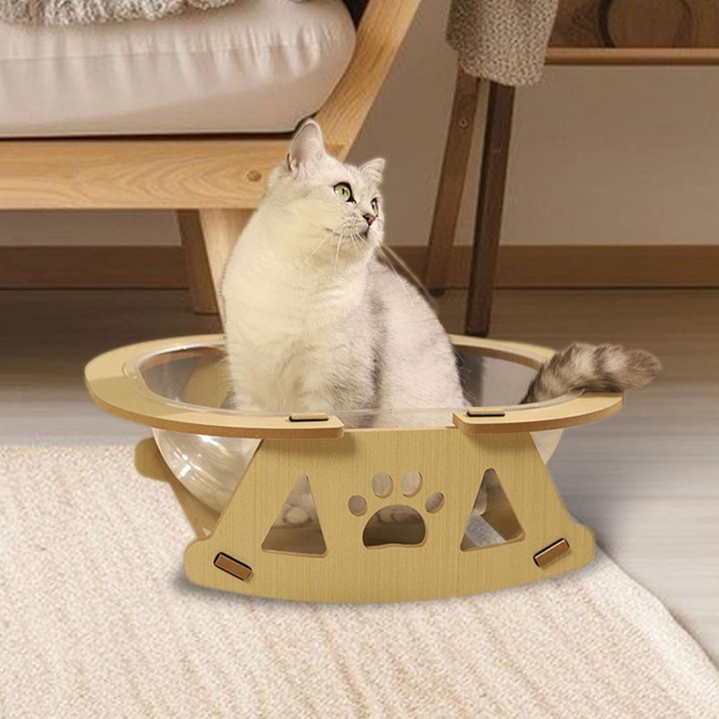 Space Capsule Cat Bed Condo Solid Wood Stand, Beige T33392
