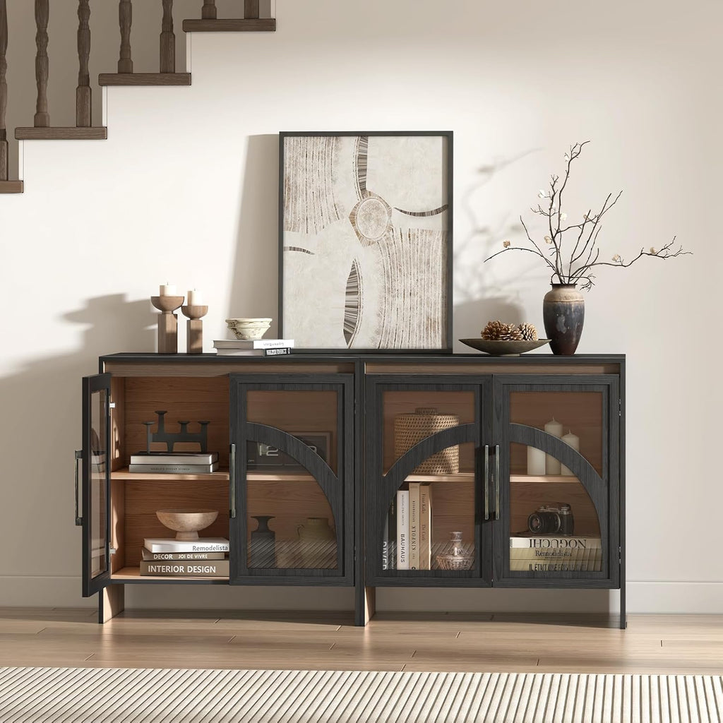 Modern Accent Cabinet with Glass Door and Adjustable Shelf, Black A831