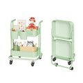 2 Tier Rolling Cart, Metal Utility Cart with Wheels, Foldable Under Desk Storage Cart, Small Folding Bookshelf Trolley for Living Room, Kitchen, Bathroom, Bedroom and Office,Pastel Green